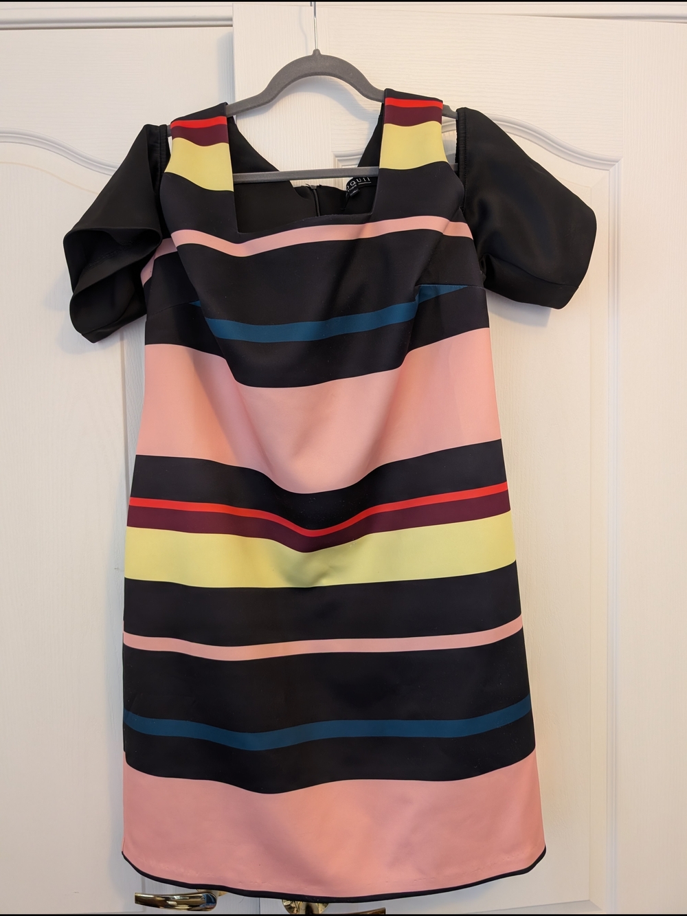 Eloquii Black Multi-Stripe Square-Neck Mini Dress